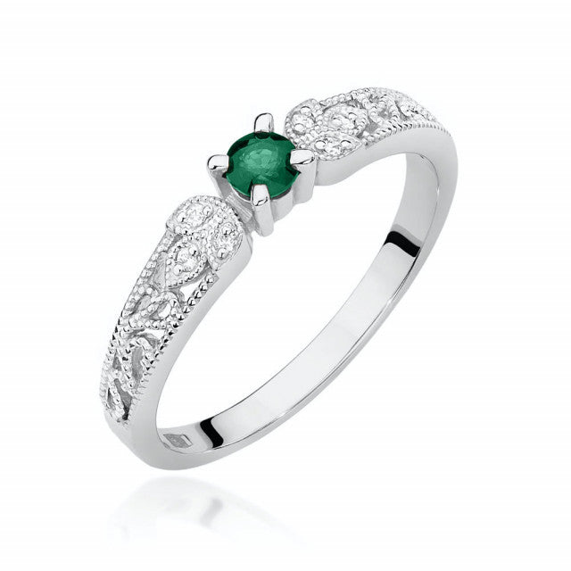 Inel Aur 14K cu Smarald 0.15 ct si Diamante Naturale 0.03 ct, imaginea 5 din 11