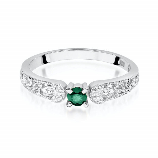 Inel Aur 14K cu Smarald 0.15 ct si Diamante Naturale 0.03 ct, imaginea 6 din 11