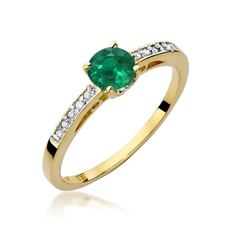 Inel Aur 14K cu Smarald 0.50 ct si Diamante Naturale 0.05 ct — Aur galben
