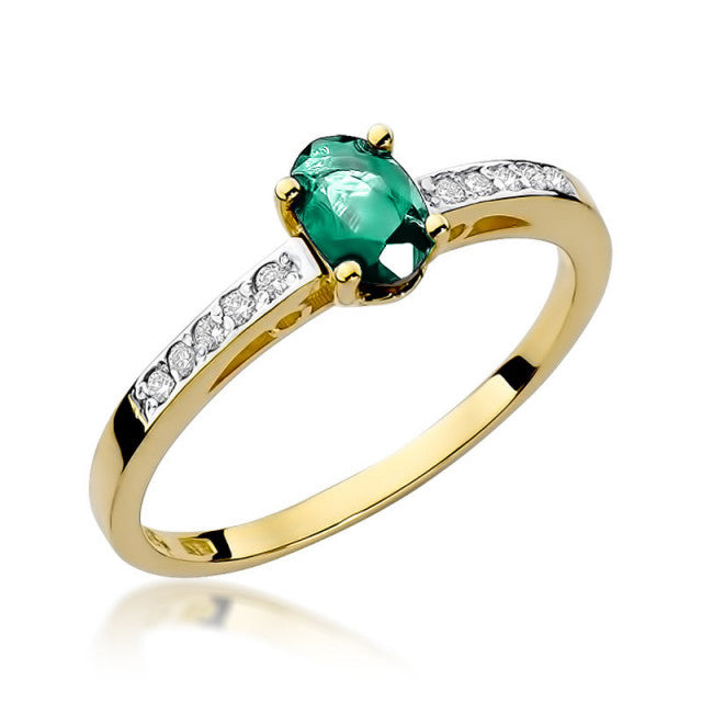 Inel Aur 14K cu Smarald 0.40 ct si Diamante Naturale 0.05 ct — Aur galben