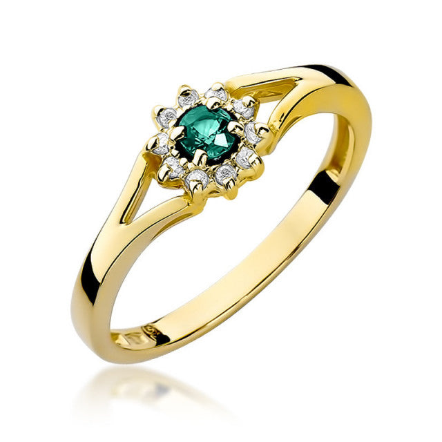 Inel Aur 14K cu Smarald 0.15 ct si Diamante Naturale 0.09 ct — Aur galben