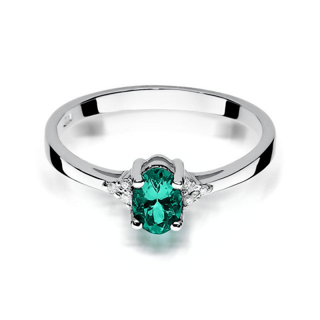 Inel Aur 14K cu Smarald 0.40 ct si Diamante Naturale 0.05 ct, imaginea 6 din 11