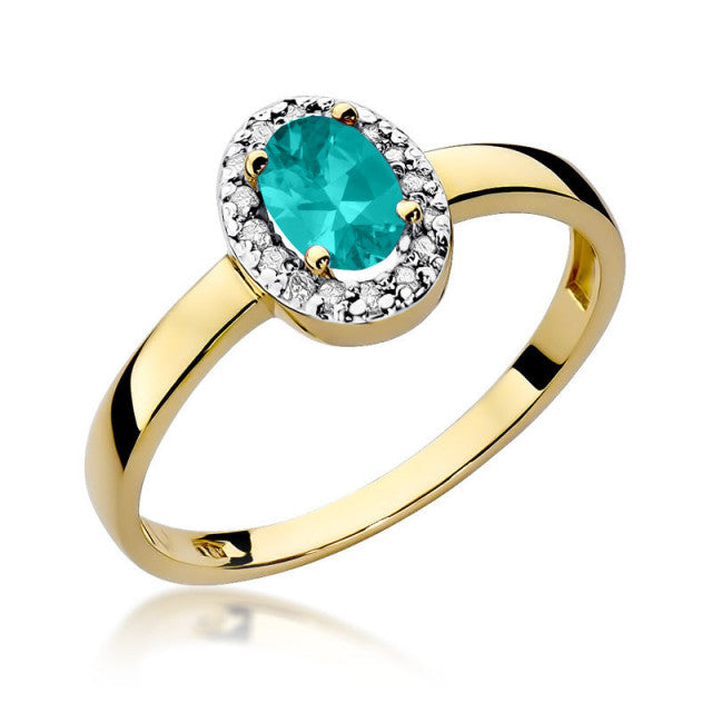 Inel Aur 14K cu Smarald 0.40 ct si Diamante Naturale 0.08 ct — Aur galben