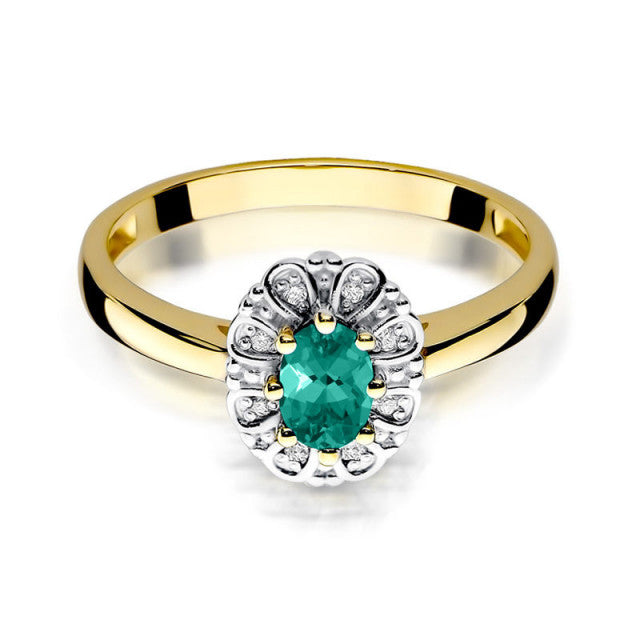 Inel Aur 14K cu Smarald 0.40 ct si Diamante Naturale 0.07 ct, imaginea 2 din 11