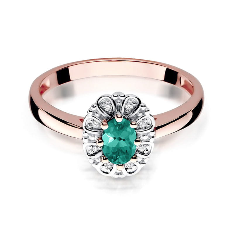 Inel Aur 14K cu Smarald 0.40 ct si Diamante Naturale 0.07 ct, imaginea 9 din 11