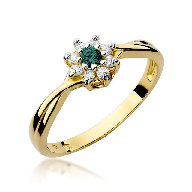 Inel Aur 14K cu Smarald 0.15 ct si Diamante Naturale 0.12 ct — Aur galben
