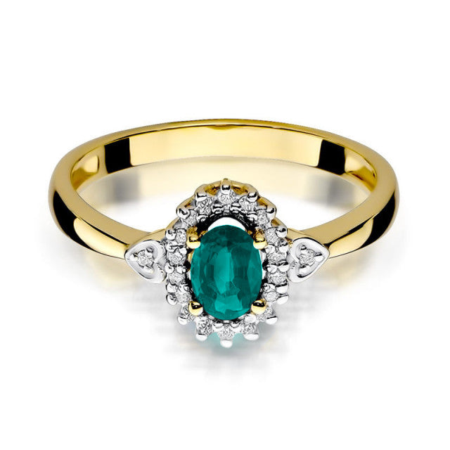 Inel Aur 14K cu Smarald 0.40 ct si Diamante Naturale 0.10 ct, imaginea 2 din 11