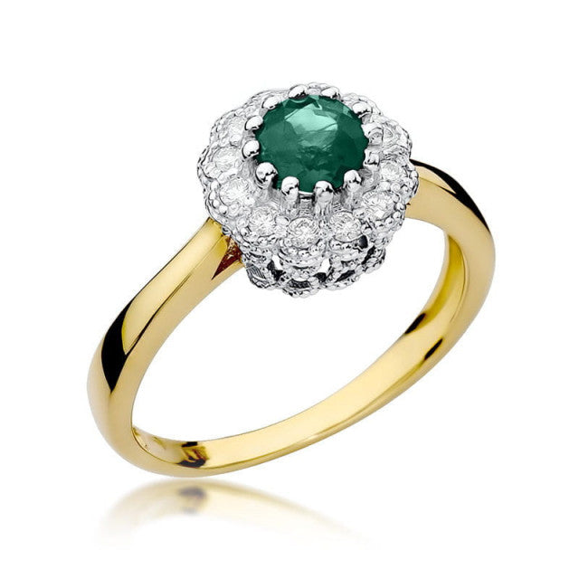 Inel Aur 14K cu Smarald 0.50 ct si Diamante Naturale 0.17 ct — Aur galben