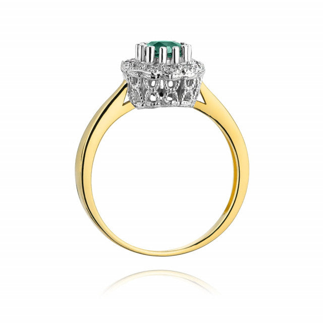 Inel Aur 14K cu Smarald 0.50 ct si Diamante Naturale 0.17 ct, imaginea 3 din 8