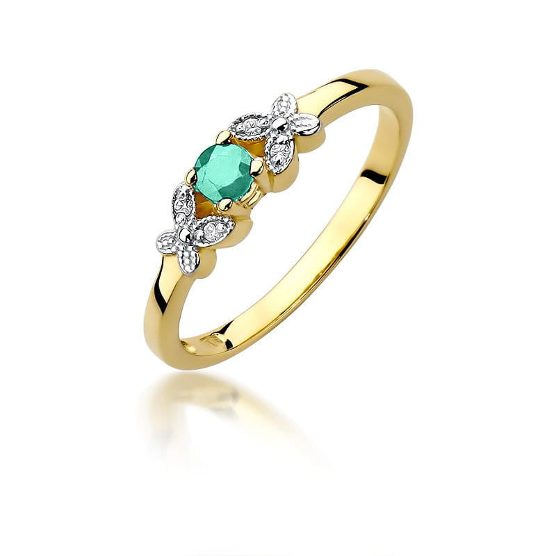 Inel Aur 14K cu Smarald 0.15 ct si Diamante Naturale 0.02 ct — Aur galben