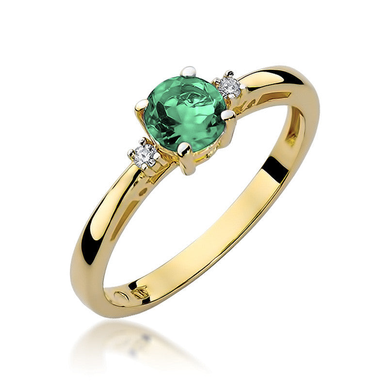 Inel Aur 14K cu Smarald 0.50 ct si Diamante Naturale 0.03 ct — Aur galben