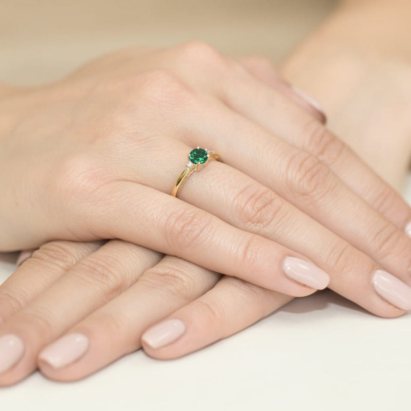 Inel Aur 14K cu Smarald 0.50 ct si Diamante Naturale 0.03 ct, imaginea 4 din 11