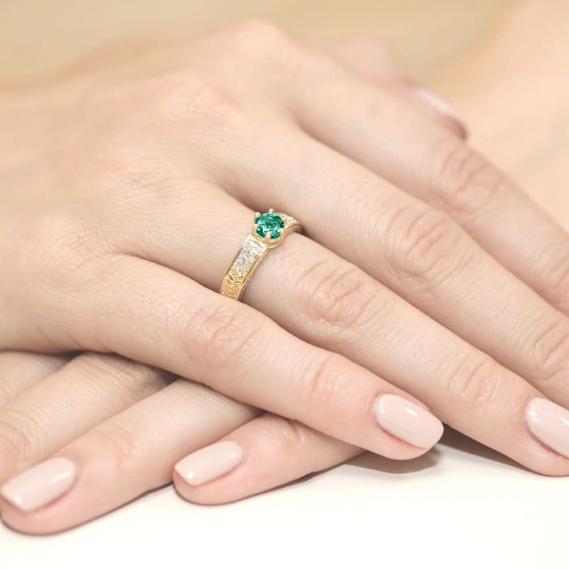 Inel Aur 14K cu Smarald 0.50 ct si Diamante Naturale 0.08 ct, imaginea 4 din 11