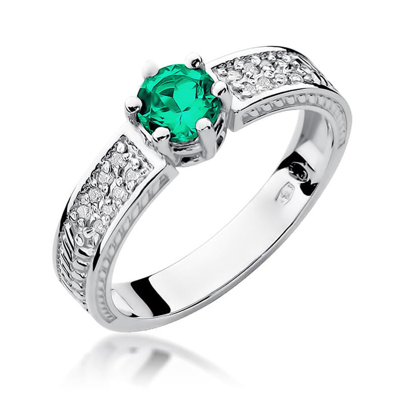 Inel Aur 14K cu Smarald 0.50 ct si Diamante Naturale 0.08 ct, imaginea 5 din 11
