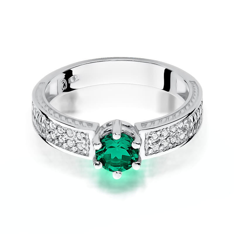 Inel Aur 14K cu Smarald 0.50 ct si Diamante Naturale 0.08 ct, imaginea 6 din 11