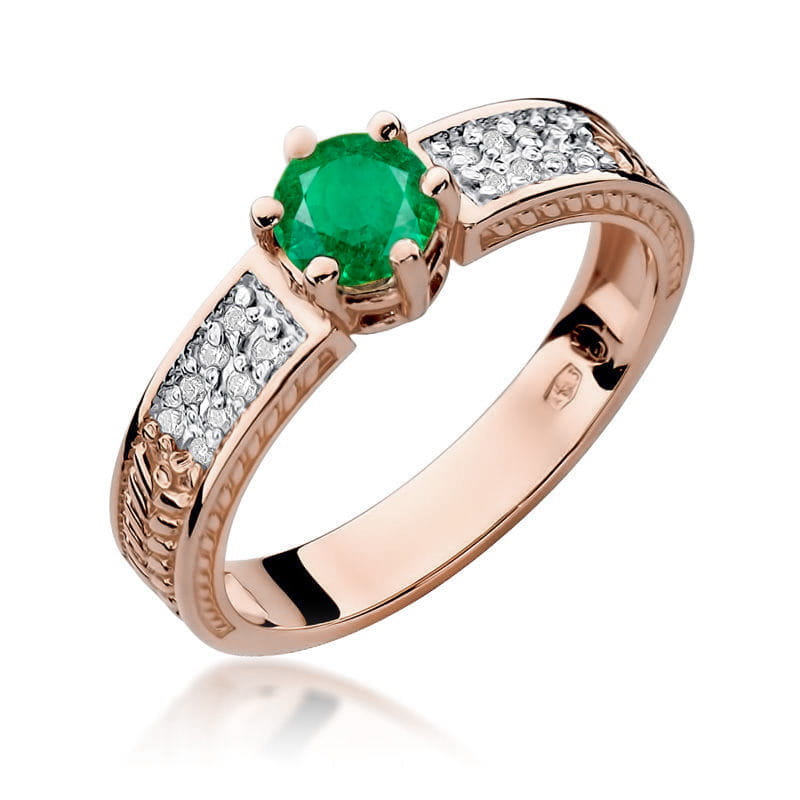 Inel Aur 14K cu Smarald 0.50 ct si Diamante Naturale 0.08 ct, imaginea 8 din 11
