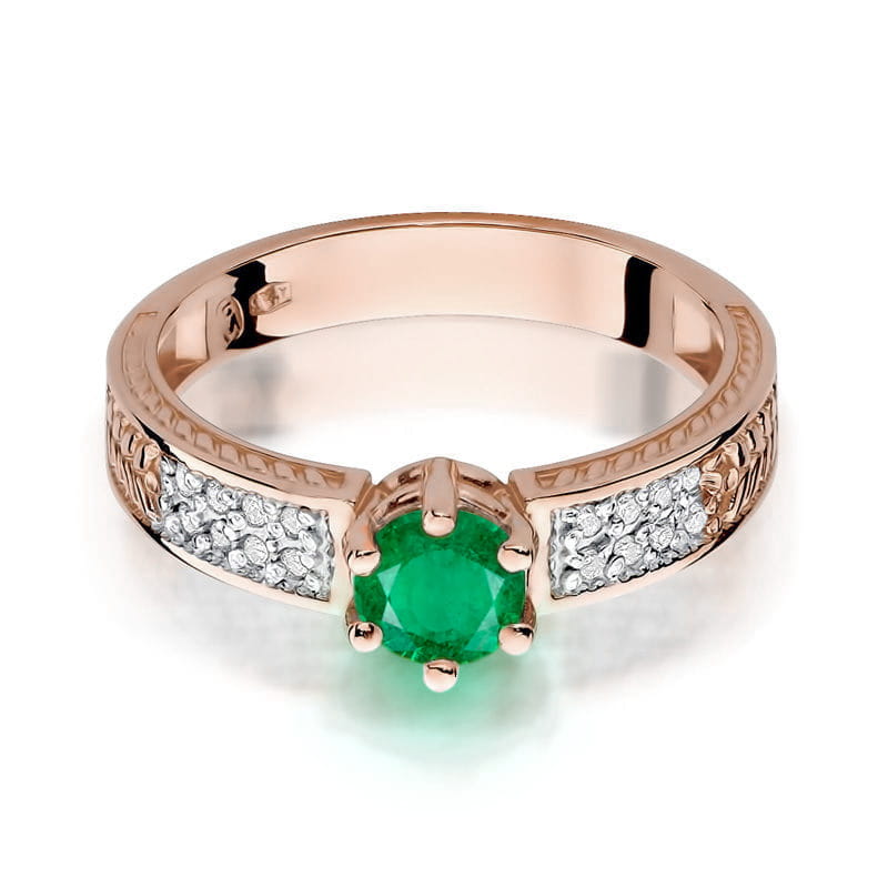 Inel Aur 14K cu Smarald 0.50 ct si Diamante Naturale 0.08 ct, imaginea 9 din 11