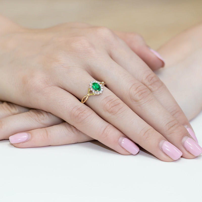 Inel Aur 14K cu Smarald 0.40 ct si Diamante Naturale 0.12 ct, imaginea 4 din 11