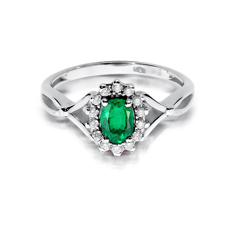 Inel Aur 14K cu Smarald 0.40 ct si Diamante Naturale 0.12 ct, imaginea 6 din 11