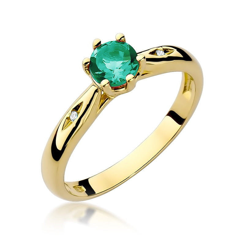 Inel Aur 14K cu Smarald 0.50 ct si Diamante Naturale 0.01 ct — Aur galben