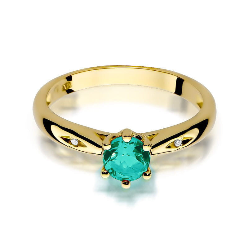 Inel Aur 14K cu Smarald 0.50 ct si Diamante Naturale 0.01 ct, imaginea 2 din 12
