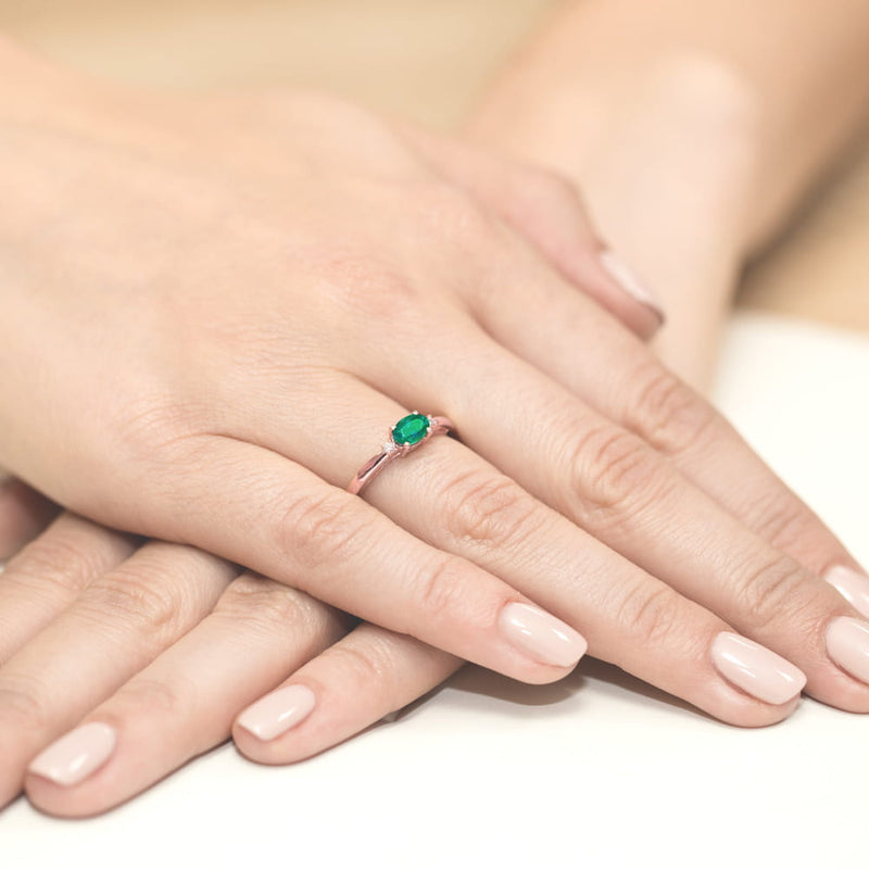 Inel Aur 14K cu Smarald 0.40 ct si Diamante Naturale 0.03 ct, imaginea 8 din 12