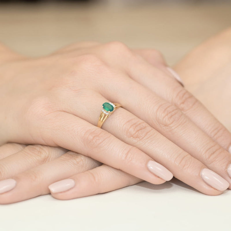 Inel Aur 14K cu Smarald 0.40 ct si Diamante Naturale 0.05 ct, imaginea 4 din 11