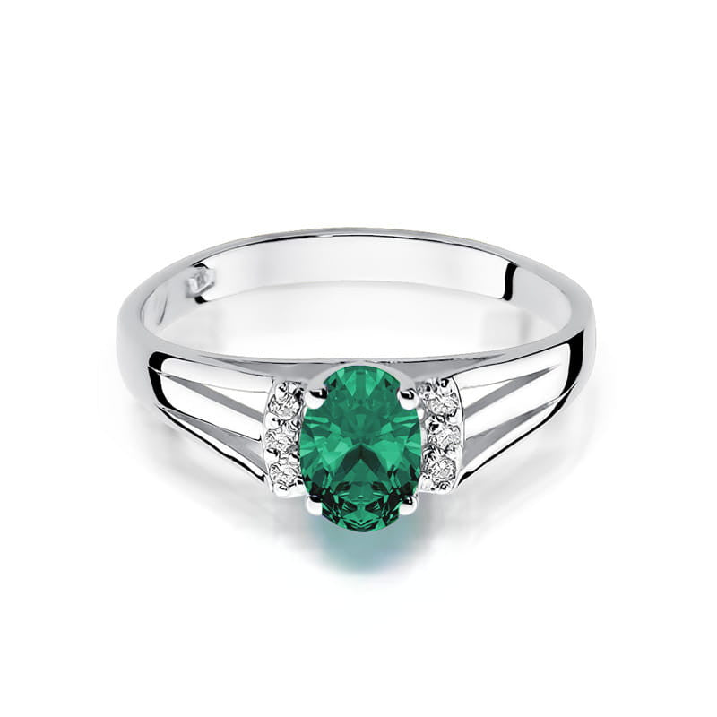 Inel Aur 14K cu Smarald 0.40 ct si Diamante Naturale 0.05 ct, imaginea 6 din 11