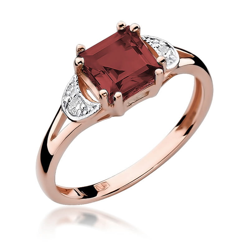 Inel Aur 14K cu Granat 1.30 ct si Diamante Naturale 0.06 ct, imaginea 5 din 12