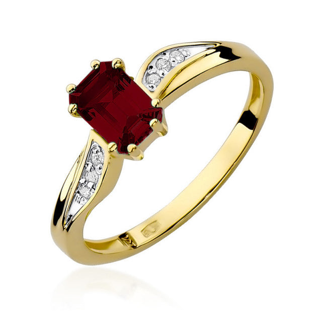Inel Aur 14K cu Granat 0.70 ct si Diamante Naturale 0.03 ct — Aur galben