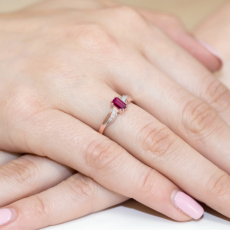 Inel Aur 14K cu Granat 0.70 ct si Diamante Naturale 0.03 ct, imaginea 11 din 11