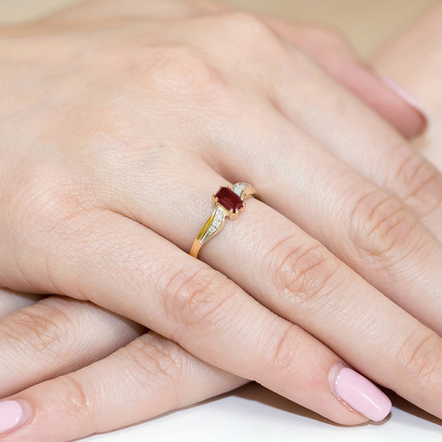 Inel Aur 14K cu Granat 0.70 ct si Diamante Naturale 0.03 ct, imaginea 4 din 11