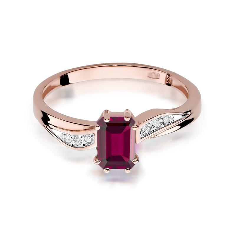 Inel Aur 14K cu Granat 0.70 ct si Diamante Naturale 0.03 ct, imaginea 9 din 11