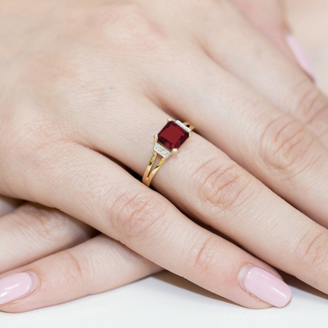 Inel Aur 14K cu Granat 1.30 ct si Diamante Naturale 0.03 ct, imaginea 4 din 10