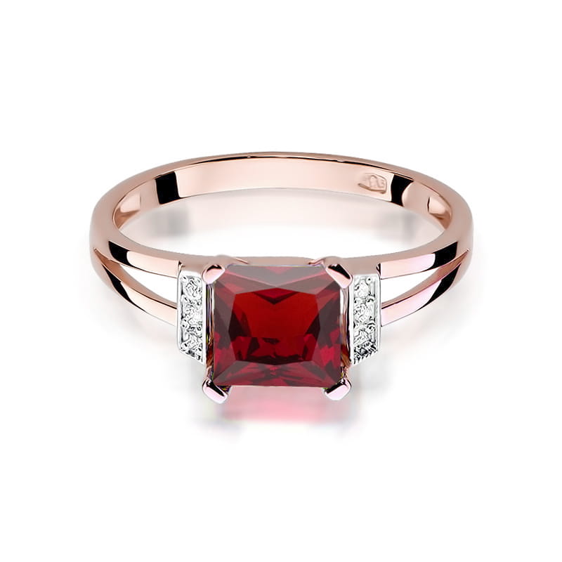 Inel Aur 14K cu Granat 1.30 ct si Diamante Naturale 0.03 ct, imaginea 9 din 10