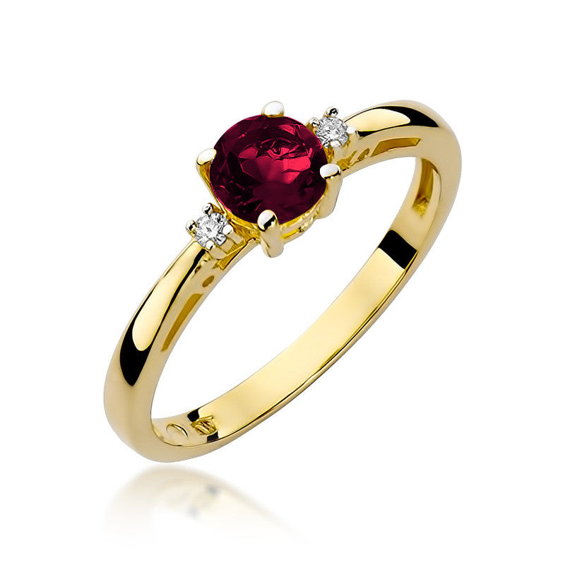 Inel Aur 14K cu Granat 0.60 ct si Diamante Naturale 0.03 ct — Aur galben