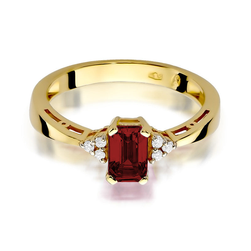 Inel Aur 14K cu Granat 0.70 ct si Diamante Naturale 0.03 ct, imaginea 2 din 9