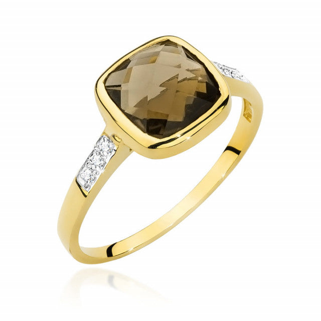 Inel Aur 14K cu Smoky Quartz 2.00 ct si Diamante Naturale 0.03 ct — Aur galben