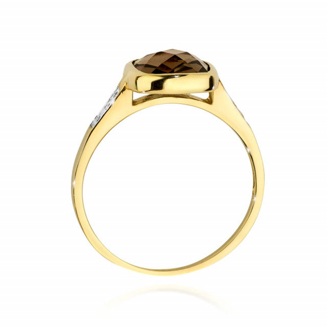 Inel Aur 14K cu Smoky Quartz 2.00 ct si Diamante Naturale 0.03 ct, imaginea 3 din 13