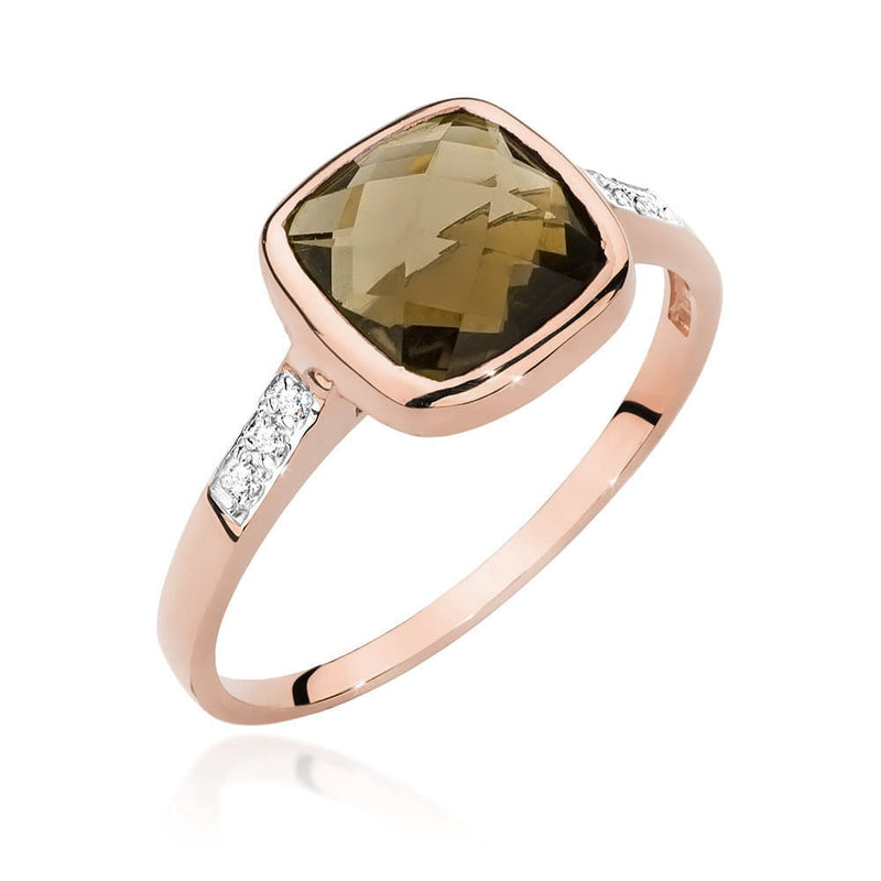 Inel Aur 14K cu Smoky Quartz 2.00 ct si Diamante Naturale 0.03 ct, imaginea 10 din 13