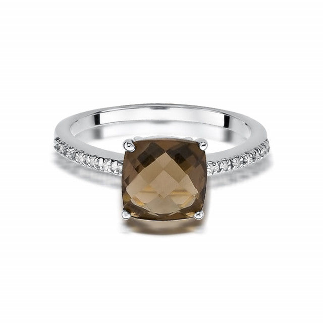 Inel Aur 14K cu Smoky Quartz 2.00 ct si Diamante Naturale 0.07 ct, imaginea 4 din 9