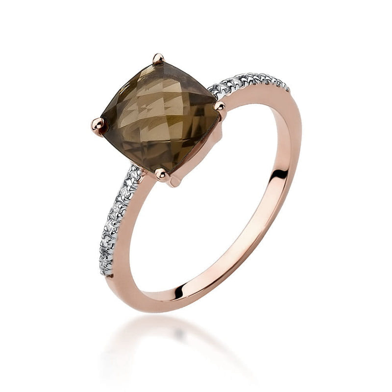 Inel Aur 14K cu Smoky Quartz 2.00 ct si Diamante Naturale 0.07 ct, imaginea 7 din 9