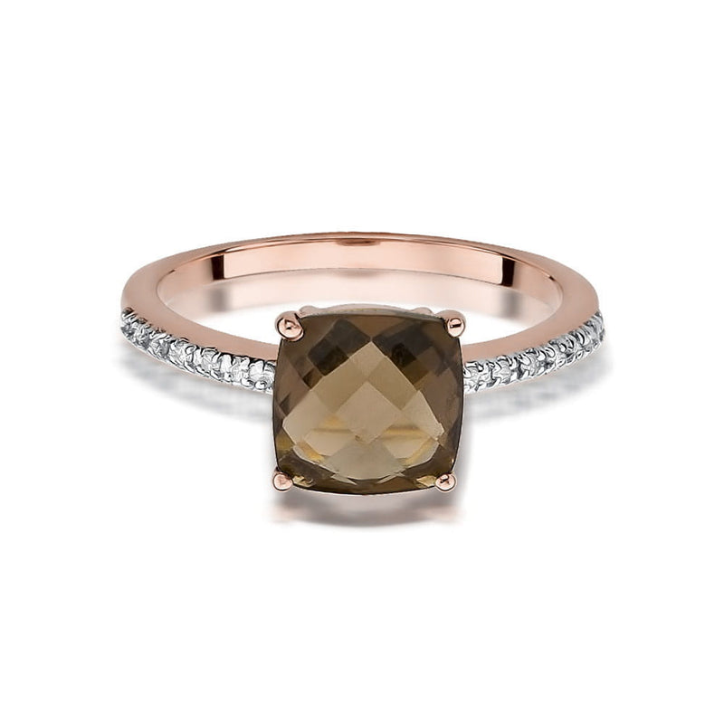 Inel Aur 14K cu Smoky Quartz 2.00 ct si Diamante Naturale 0.07 ct, imaginea 8 din 9
