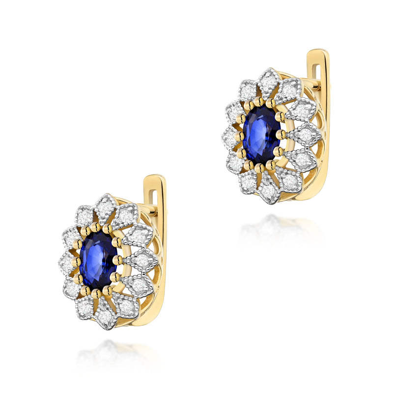 Cercei Aur 14K cu Safir 0.70 ct si Diamante Naturale 0.21 ct — Aur galben