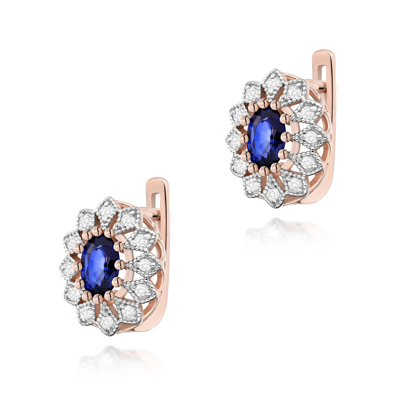 Cercei Aur 14K cu Safir 0.70 ct si Diamante Naturale 0.21 ct, imaginea 3 din 3