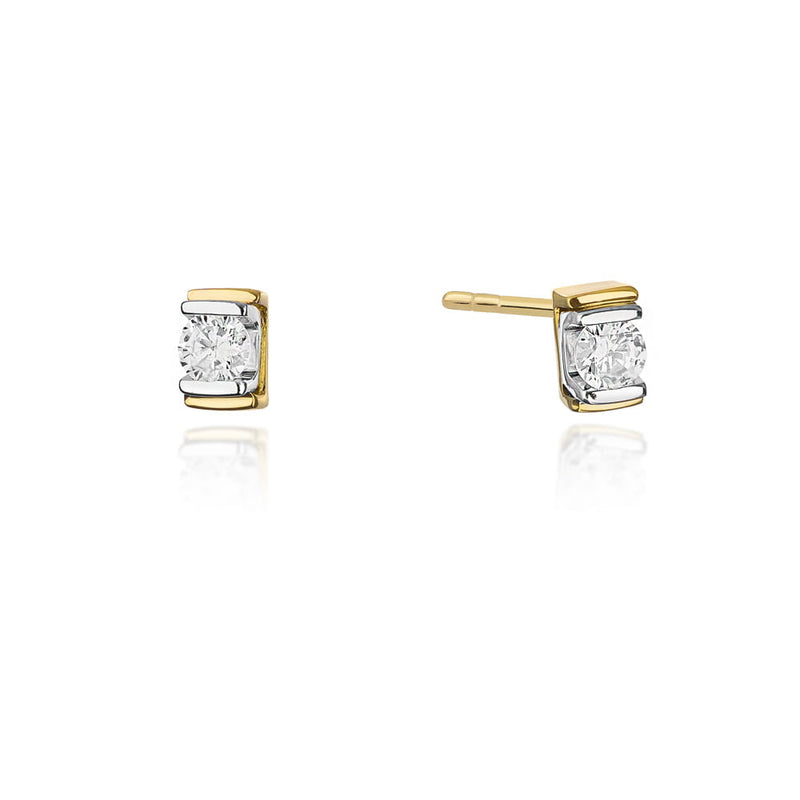 Cercei Aur 14K cu Diamant Natural 0.10 ct — Aur galben