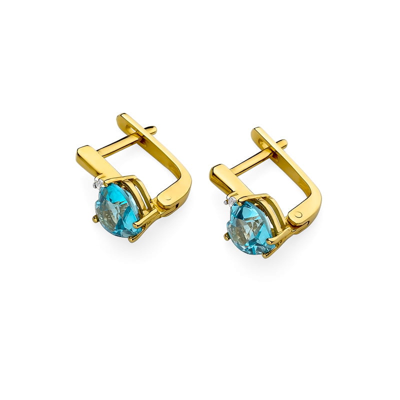 Cercei Aur 14K cu Topaz Swiss 1.20 ct si Diamante Naturale 0.03 ct, imaginea 2 din 4
