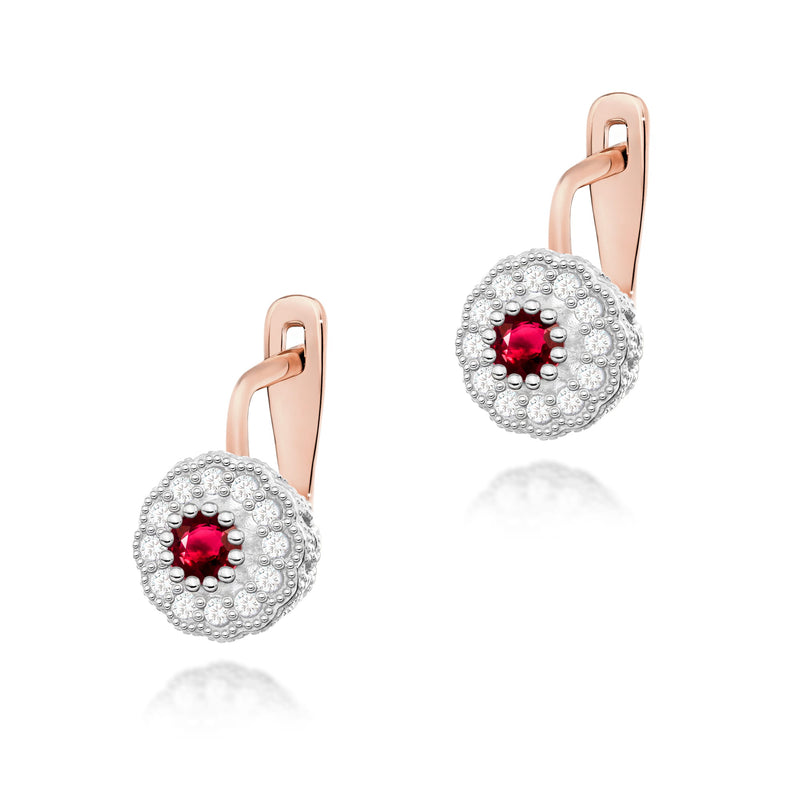 Cercei Aur 14K cu Rubin 0.30 ct si Diamante Naturale 0.21 ct, imaginea 6 din 7