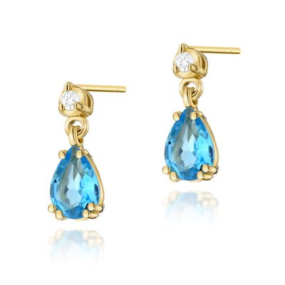 Cercei Aur 14K cu Topaz Swiss 0.90 ct si Diamante Naturale 0.04 ct