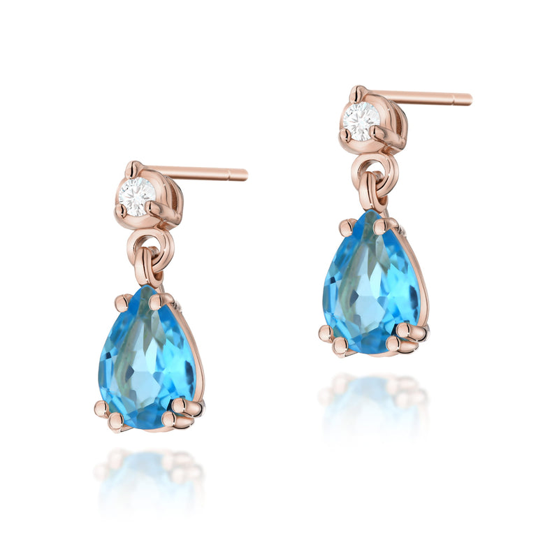 Cercei Aur 14K cu Topaz Swiss 0.90 ct si Diamante Naturale 0.04 ct, imaginea 3 din 6